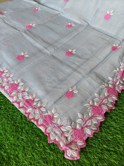 Kora cotton grey  colour thread embroidered (Copy)