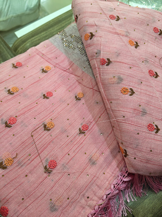 Pink Colour Thread Embroidered