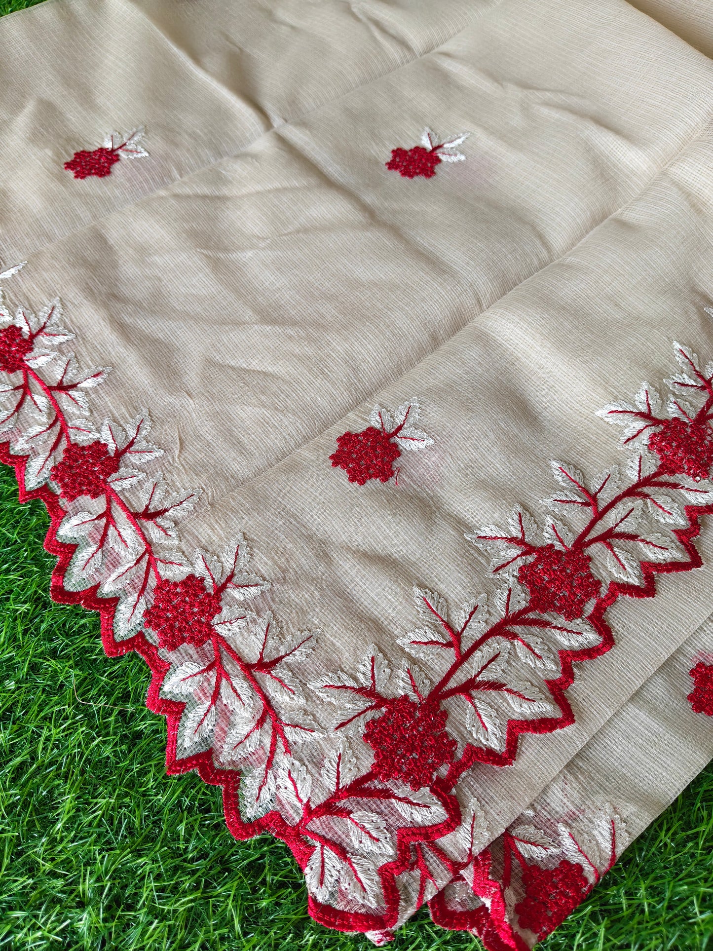 Kora cotton cream colour thread embroidered