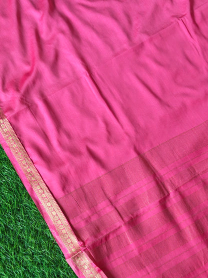 Carrot pink colour semi crepe solid colour with slim border