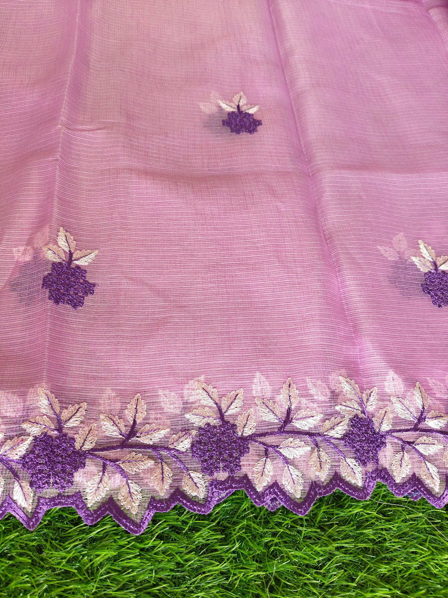 Kota Cotton light pink  Color Thread Embroidered Saree