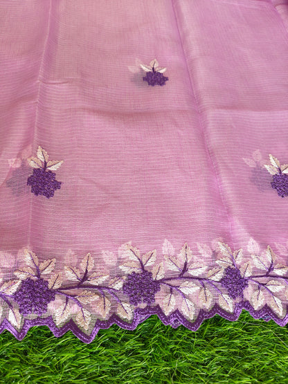 Kota Cotton light pink  Color Thread Embroidered Saree