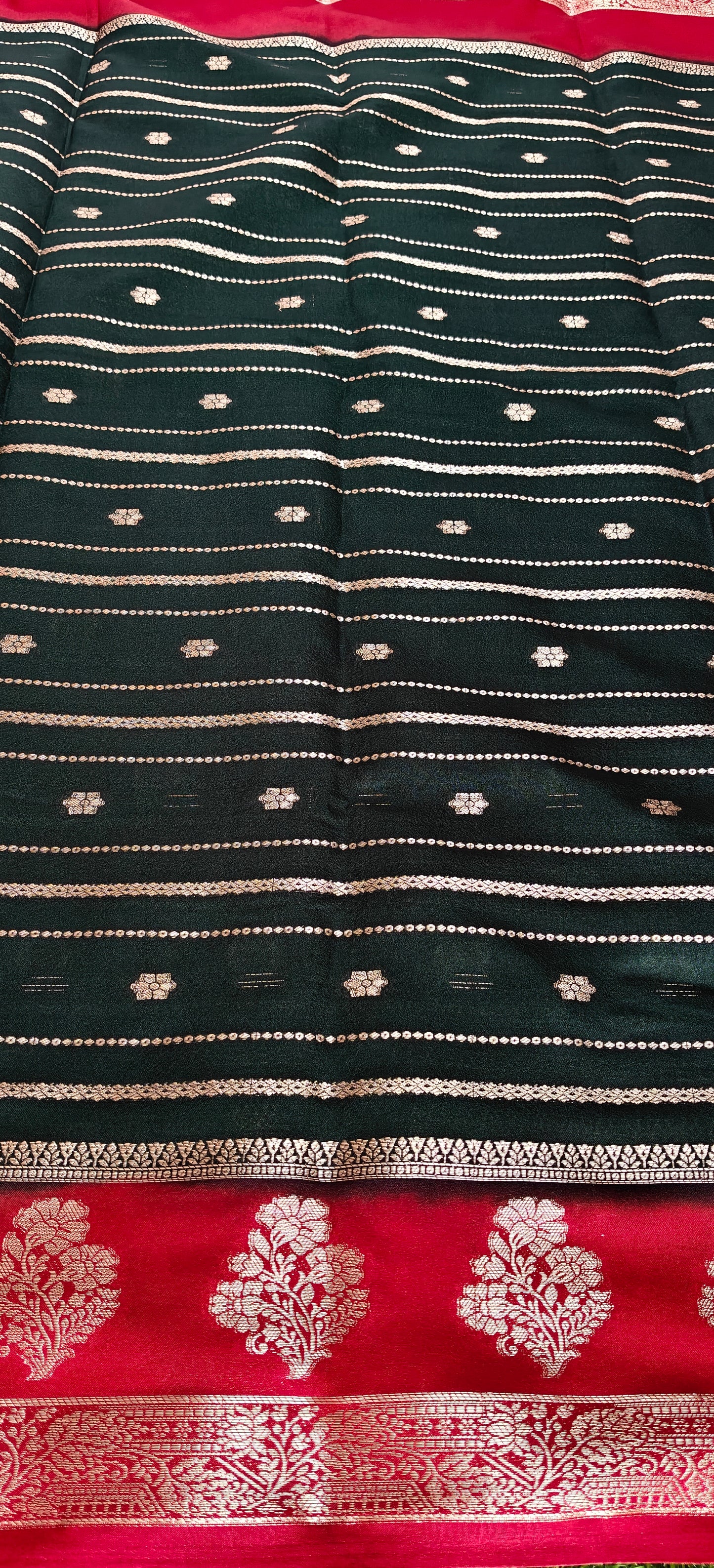 Green Semi Crepe Silk Saree with Contrast Border