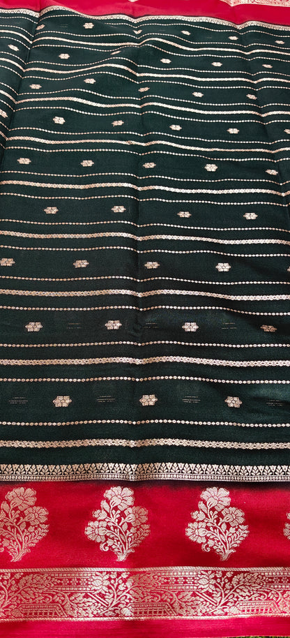 Green Semi Crepe Silk Saree with Contrast Border