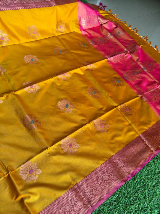 Double shades yellow  contrast border n pallu saree (Copy)