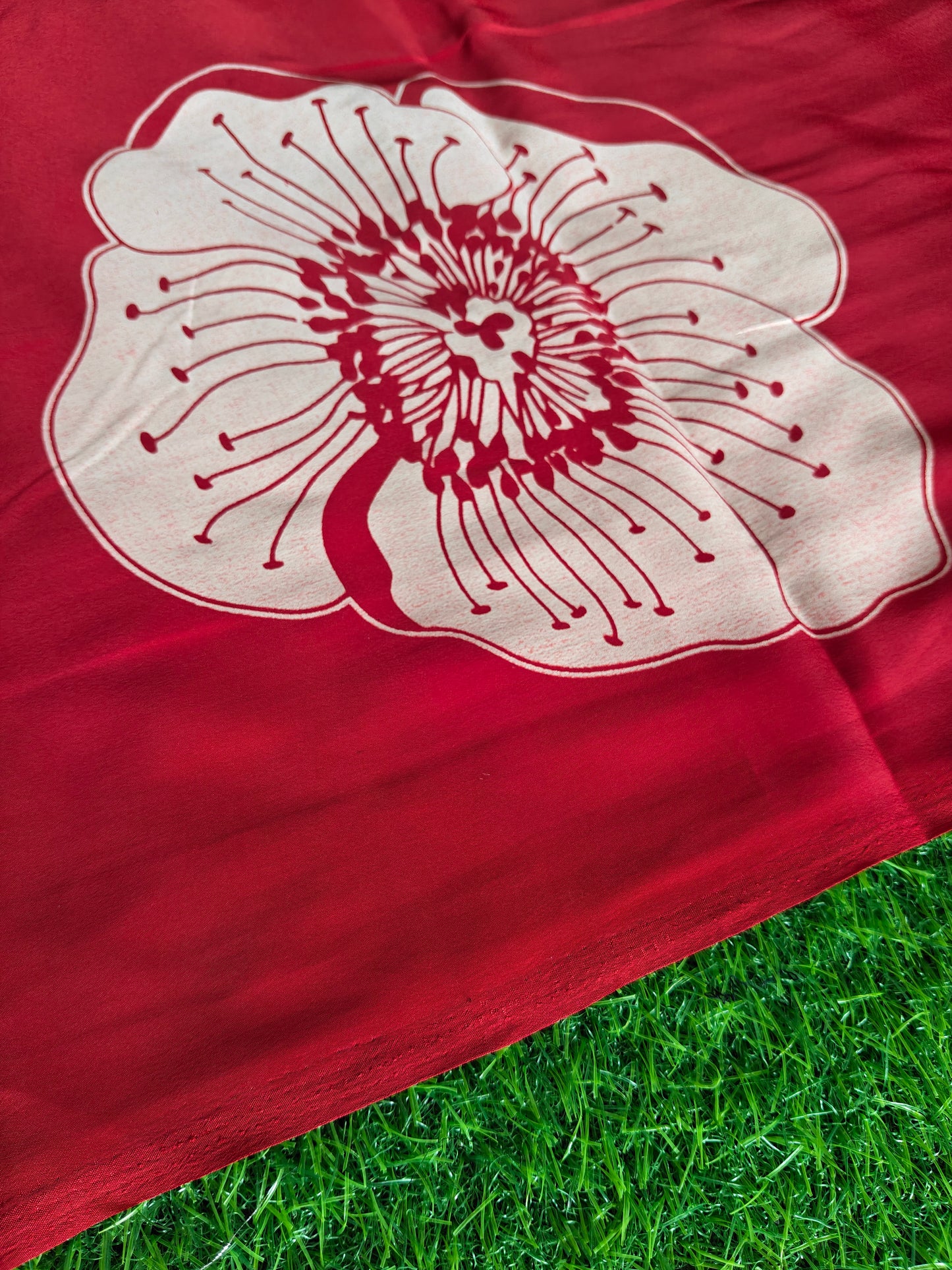 Red Italian crepe Silk Saree
