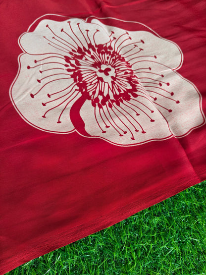 Red Italian crepe Silk Saree