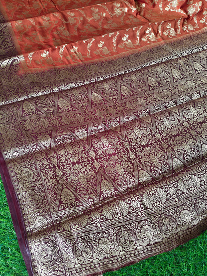 Rust orange Banarsi crepe Silk Saree (Copy)