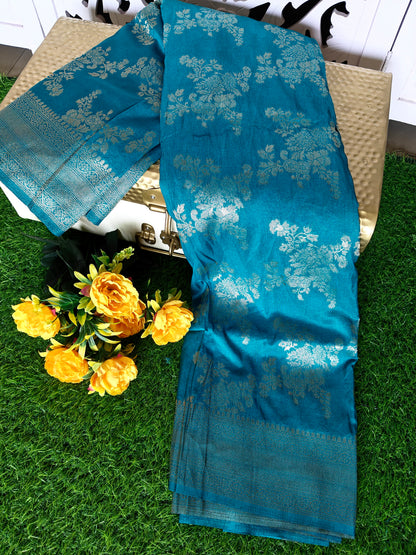 Grennish vlue Banarsi Silk Saree with gold weaving