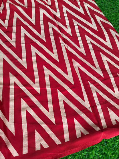 Red Italian crepe Silk Saree