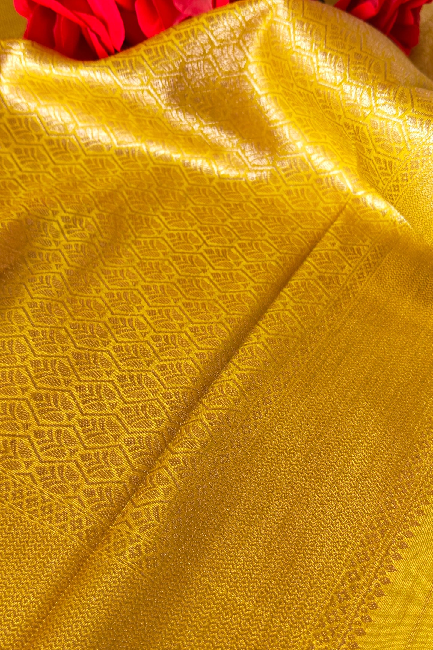 Yellow Raw Silk Saree with Small Motifs