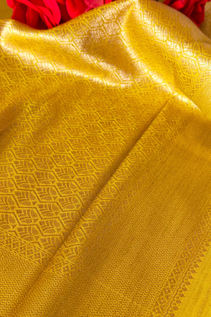 Yellow Raw Silk Saree with Small Motifs