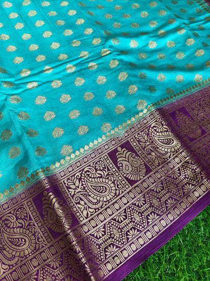 Light blue Banarsi crepe Silk Saree