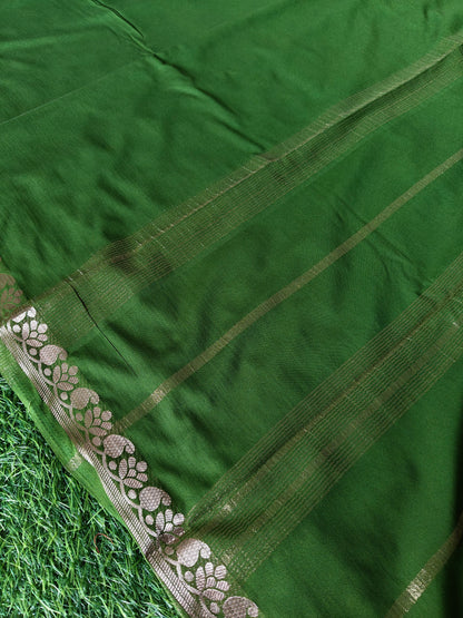 Mehndi Green Semi Crepe Silk Saree with Slim Zari Border