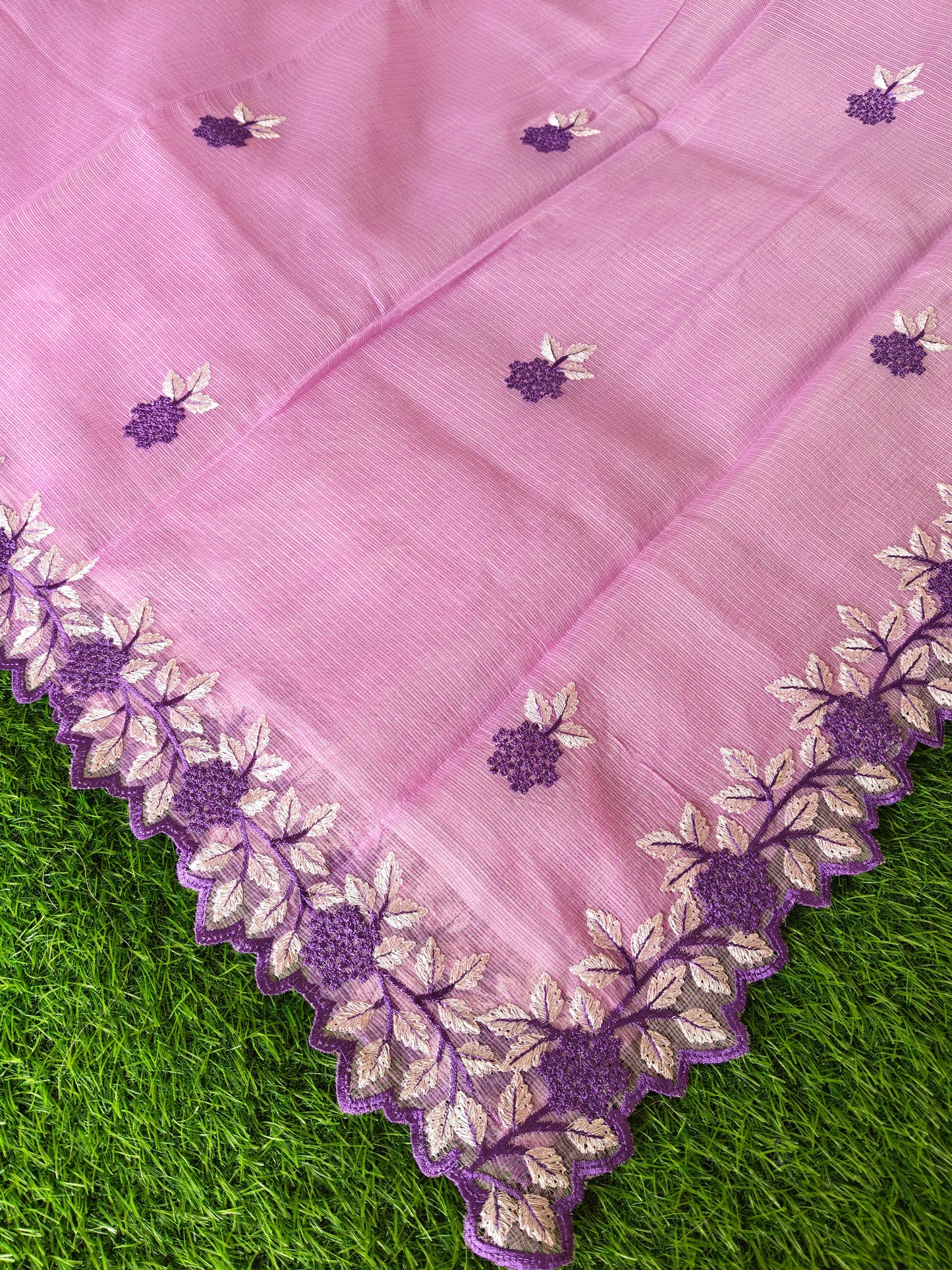 Kota Cotton light pink  Color Thread Embroidered Saree