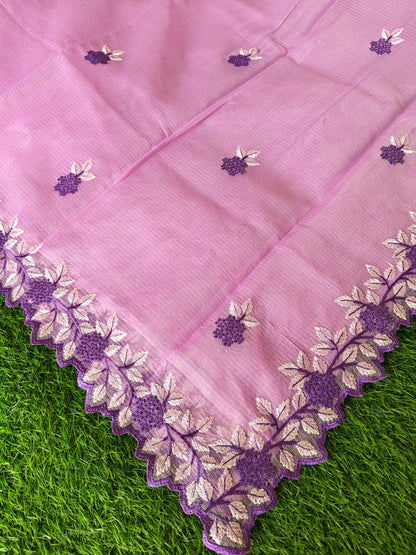 Kota Cotton light pink  Color Thread Embroidered Saree