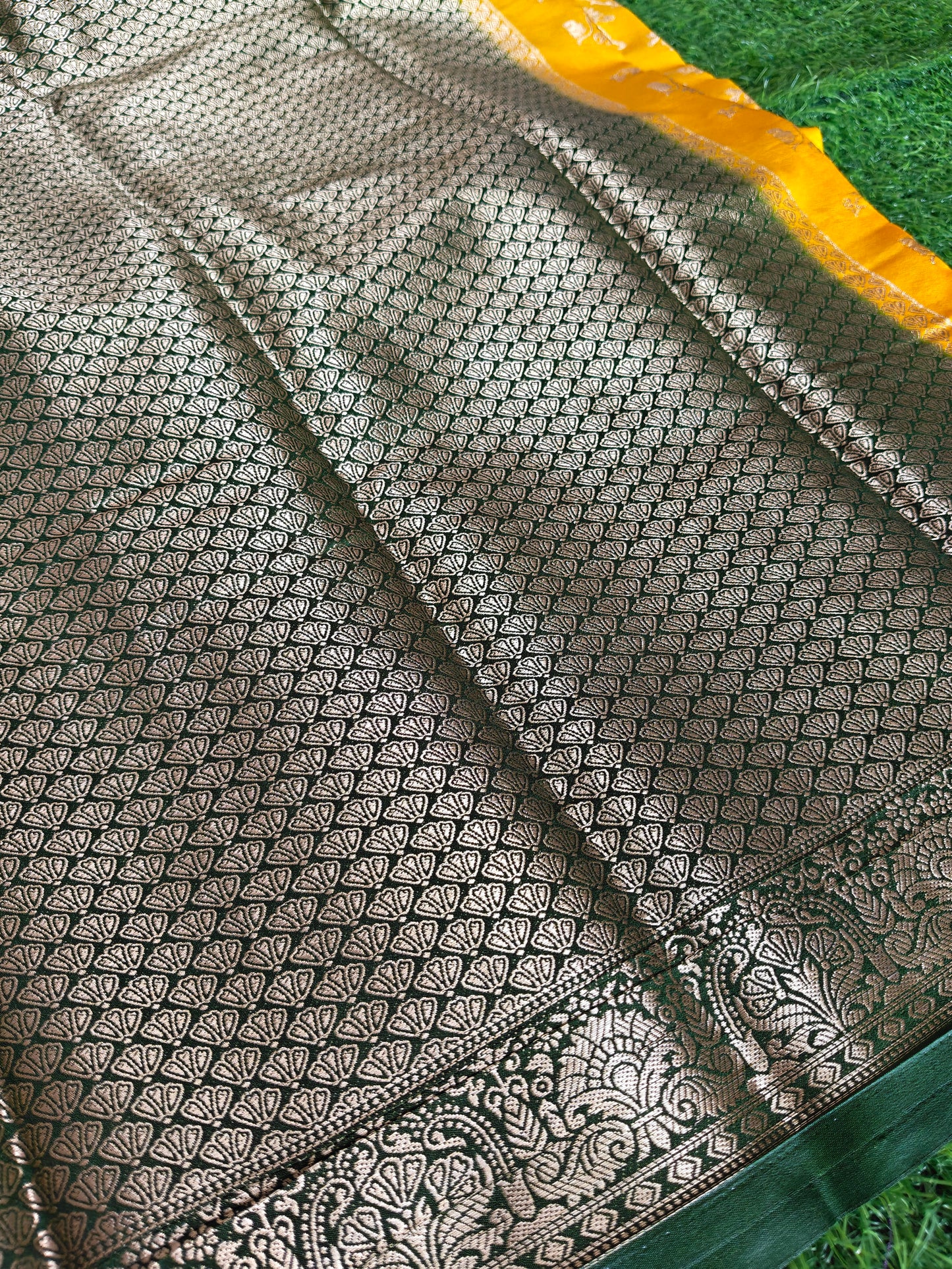 Yellow Banarsi crepe Silk Saree
