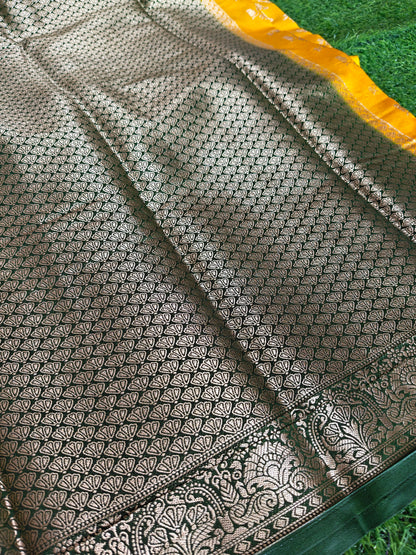 Yellow Banarsi crepe Silk Saree