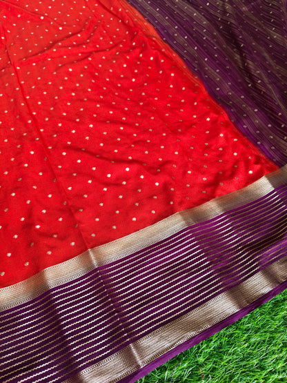 Crepe Silk Rust colour contrast border Saree