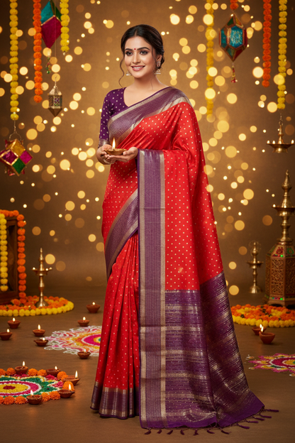 Crepe Silk Rust colour contrast border Saree