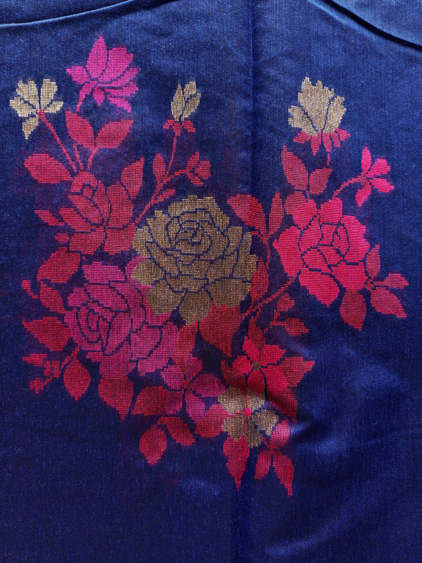 Royal Blue Cotton Saree with Thread Embroidery & Contrast Border | Elegant Traditional Saree