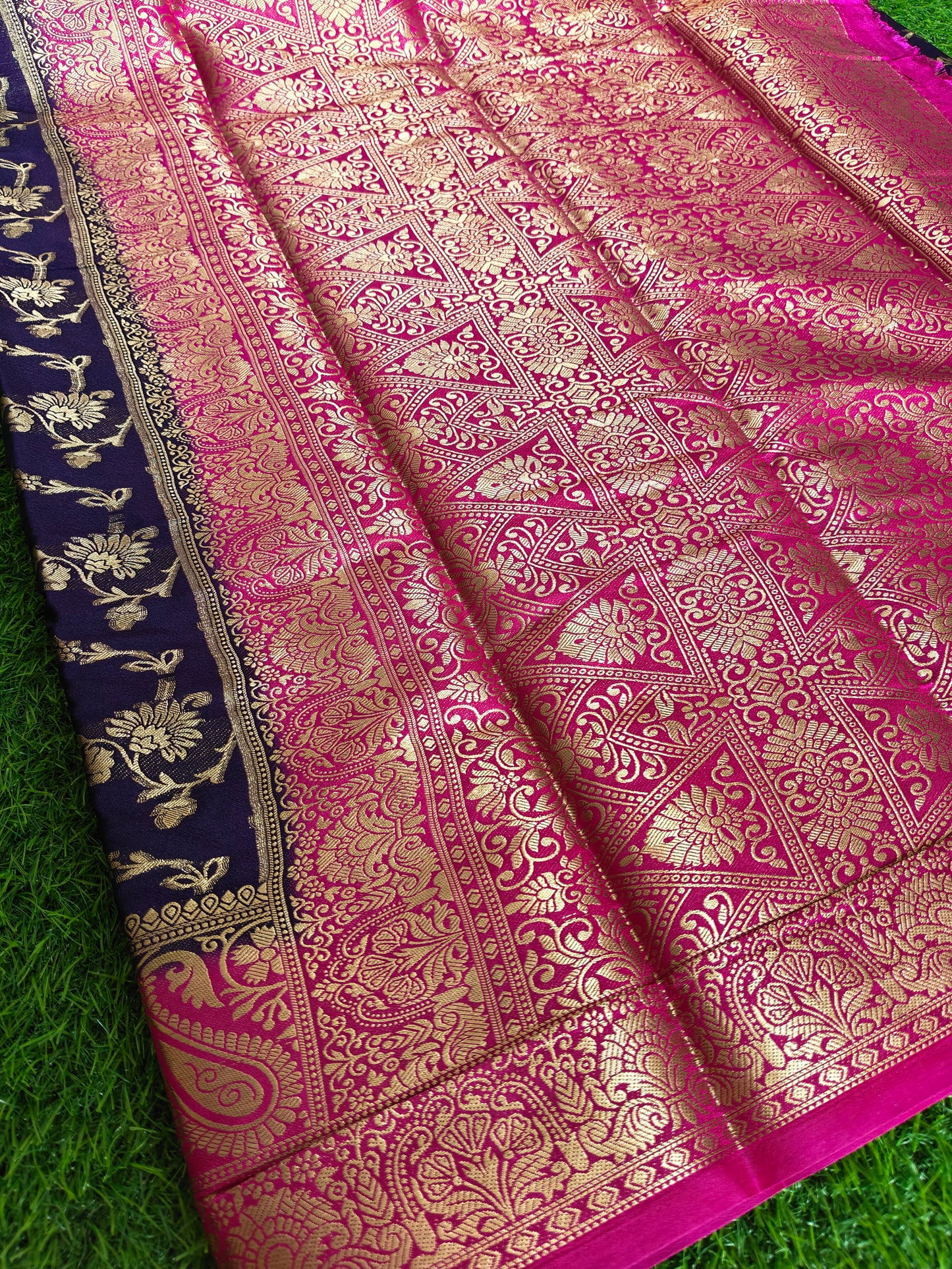 Dark blue Banarsi crepe Silk Saree