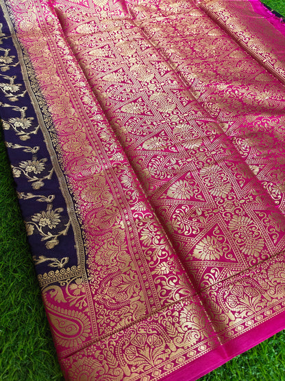 Dark blue Banarsi crepe Silk Saree