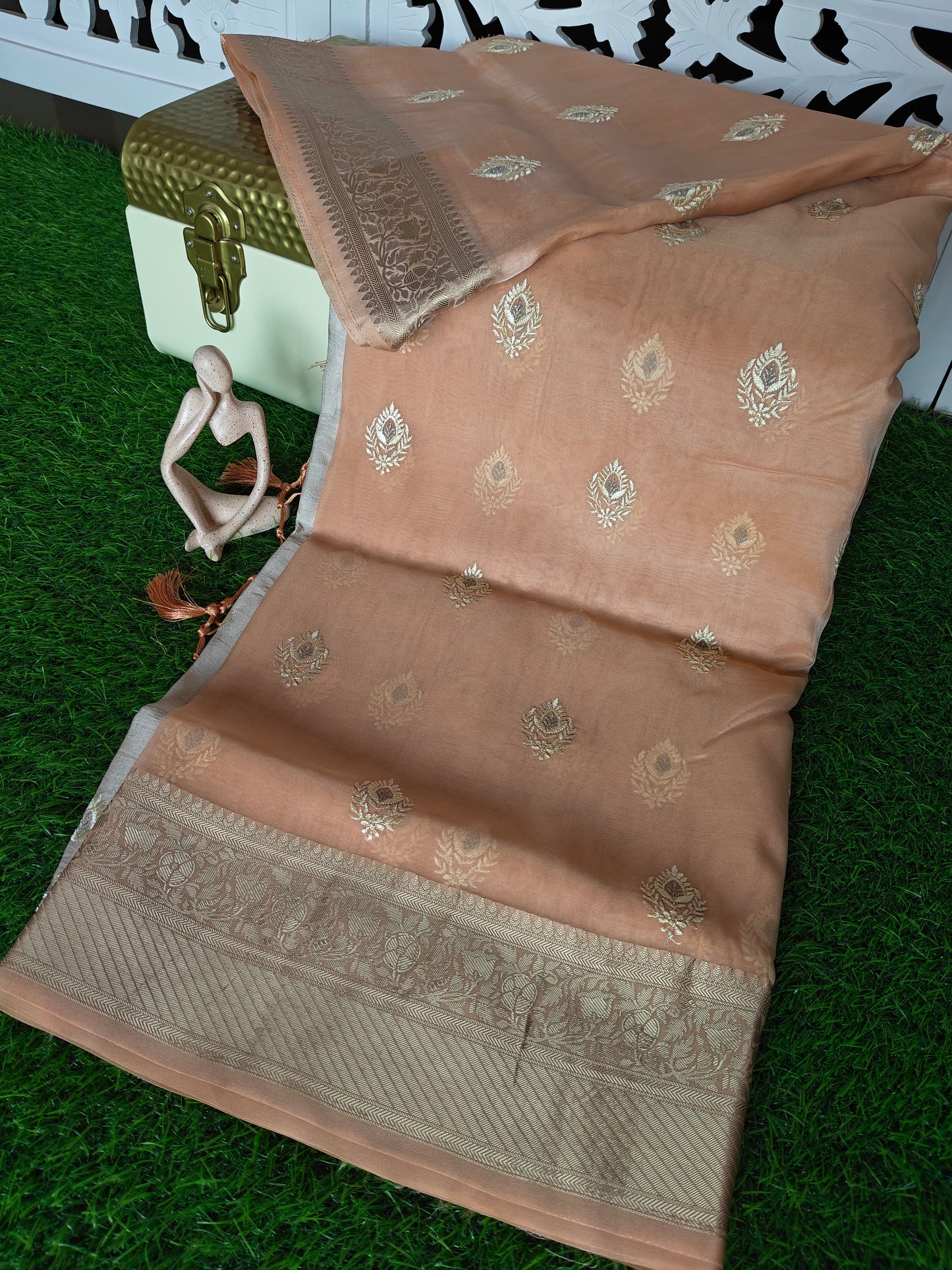 Peach green Organza Saree (Copy 2)