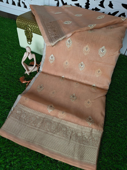 Peach green Organza Saree (Copy 2)