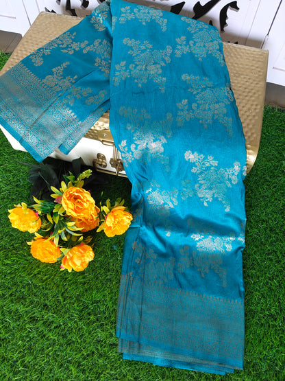 Grennish vlue Banarsi Silk Saree with gold weaving