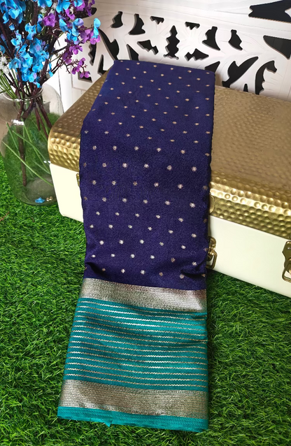 Crepe Silk dark  blue colour contrast border Saree
