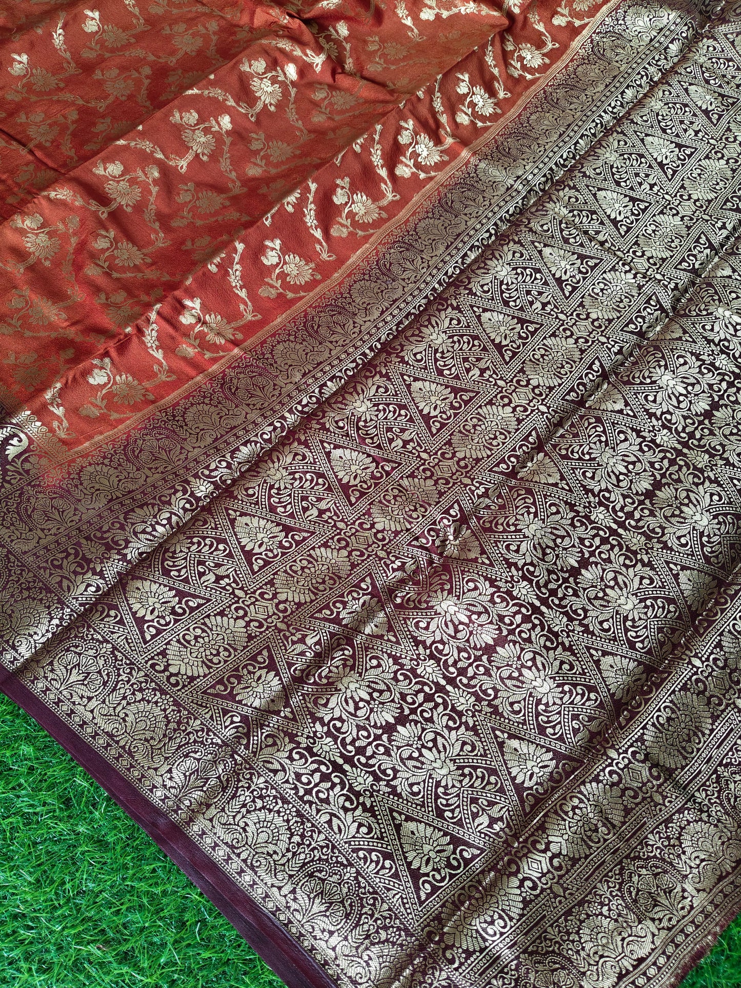 Rust orange Banarsi crepe Silk Saree (Copy)