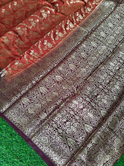 Rust orange Banarsi crepe Silk Saree (Copy)