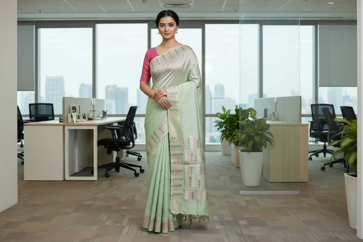 Thread Embroidered Cotton  Saree