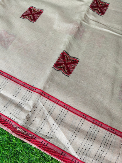 Cream Cotton Saree with Red Thread Weaving | Soft Traditional Cotton Saree