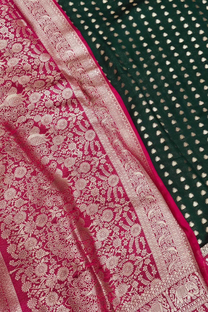 Red Pallu with green Saree Body