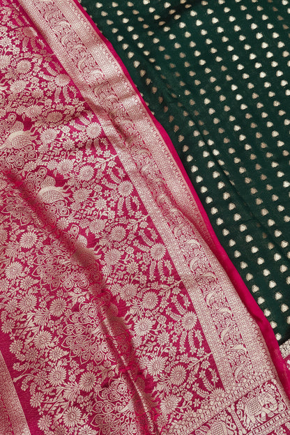 Red Pallu with green Saree Body