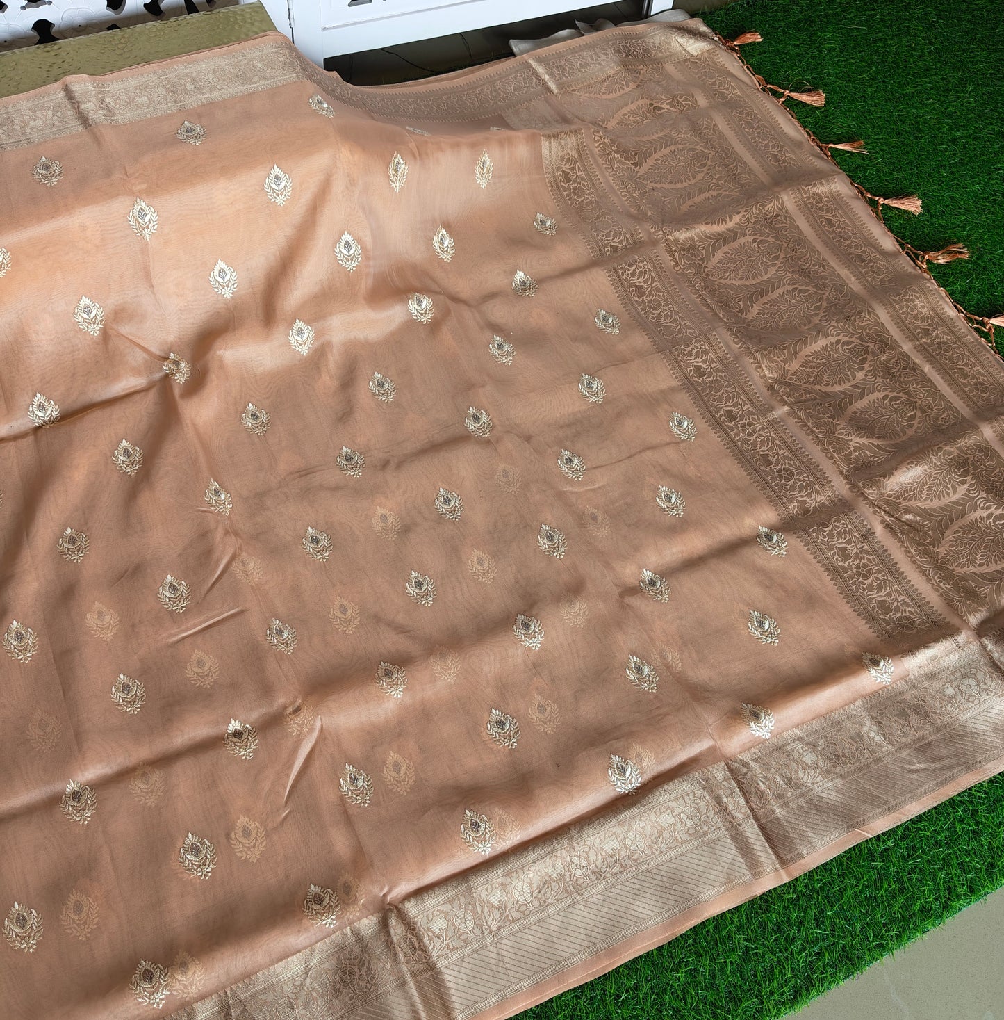 Peach green Organza Saree (Copy 2)