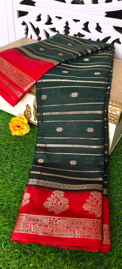 Green Semi Crepe Silk Saree with Contrast Border