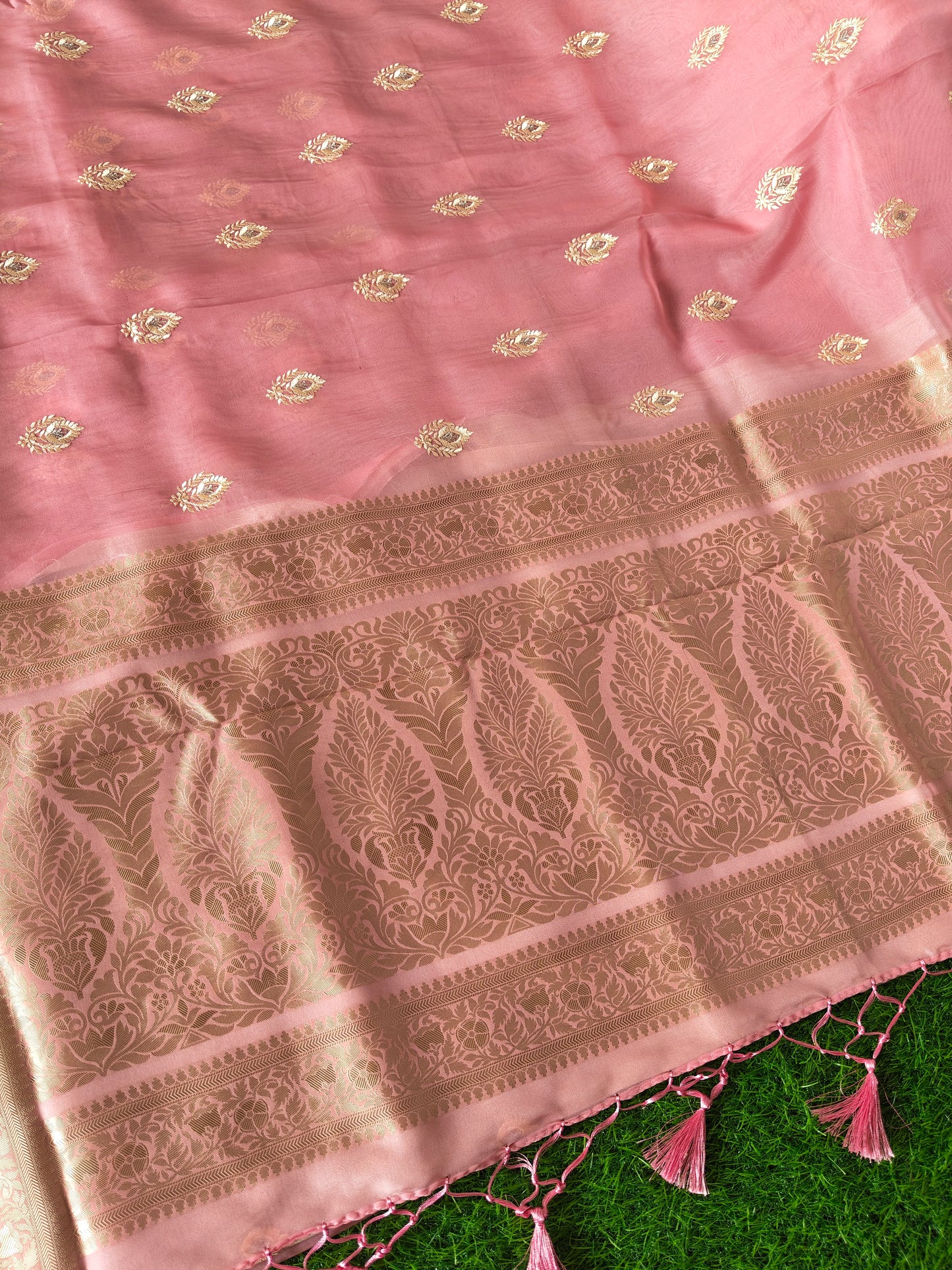 Pink Organza Saree with Butti Embroidery Work