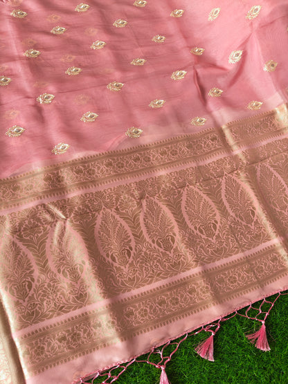 Pink Organza Saree with Butti Embroidery Work