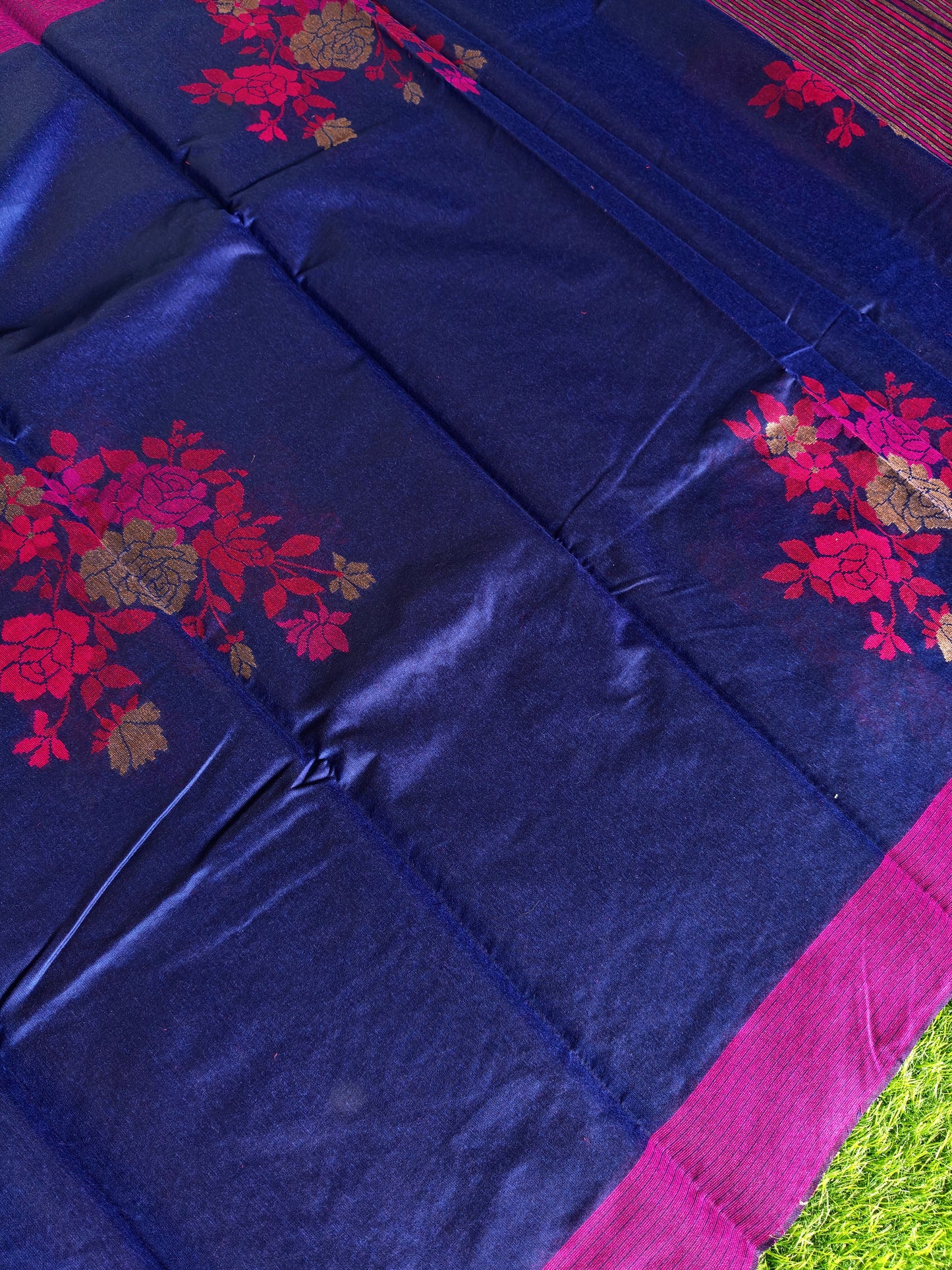Royal Blue Cotton Saree with Thread Embroidery & Contrast Border | Elegant Traditional Saree