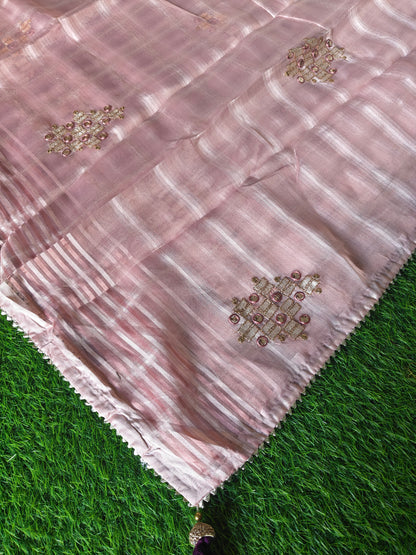 light  mauve colour tissue Silk with contrast blouse