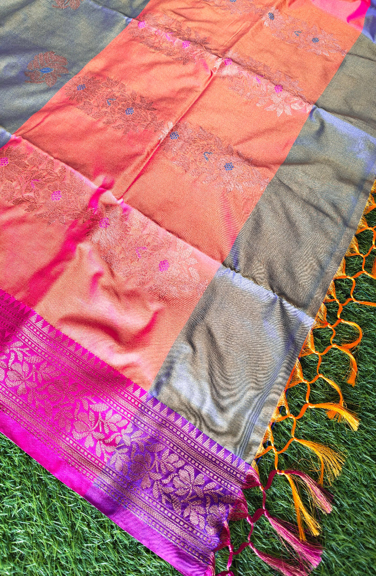 Double shades ash colour ,contrast purple border n pallu saree (Copy 2)