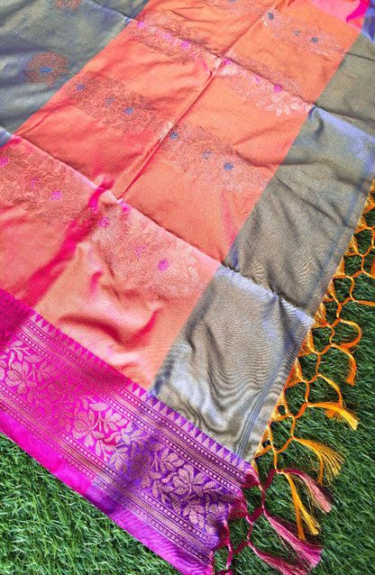 Double shades ash colour ,contrast purple border n pallu saree (Copy 2)