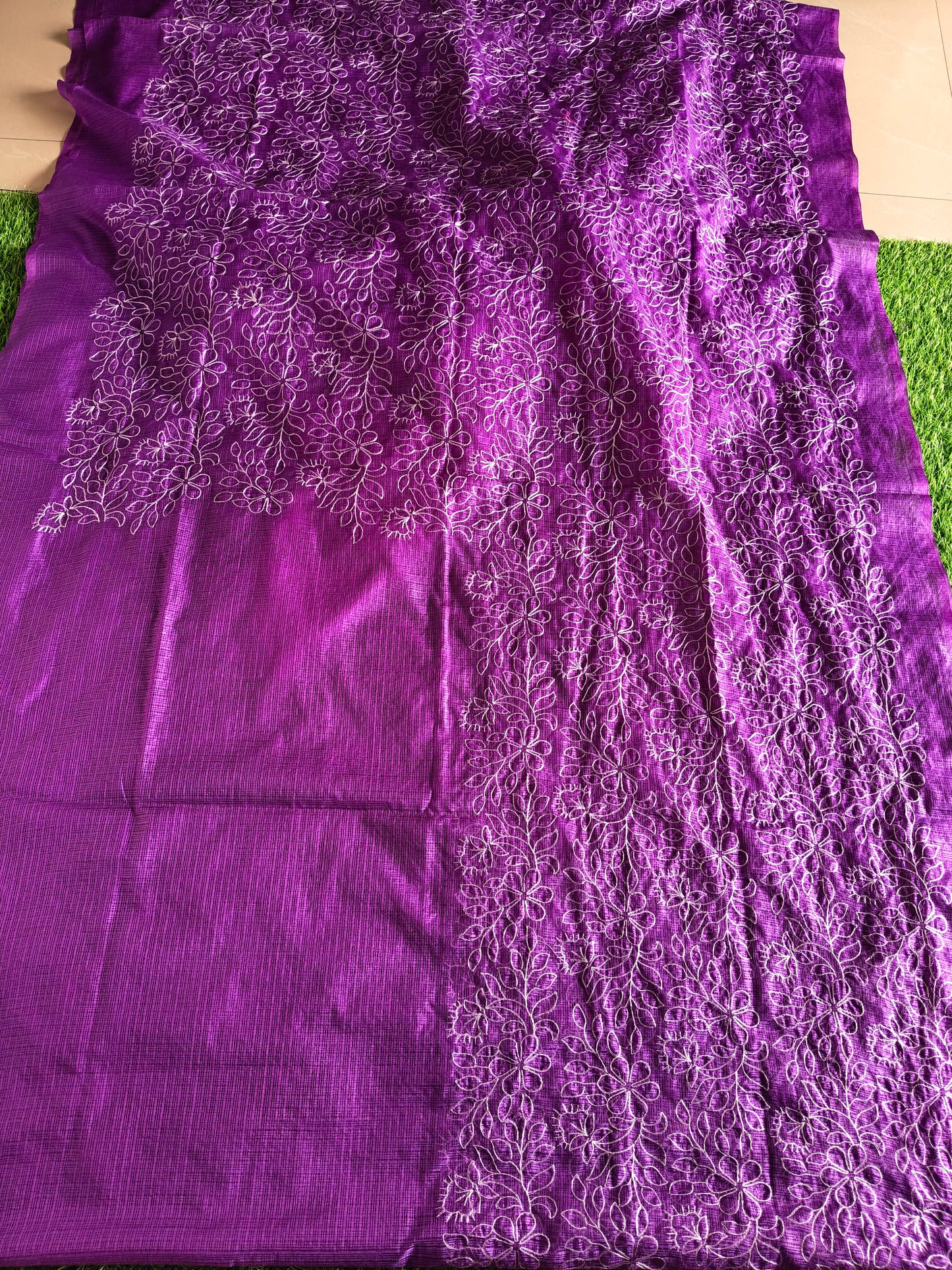 Purple Kota cotton silk thread embroidered s