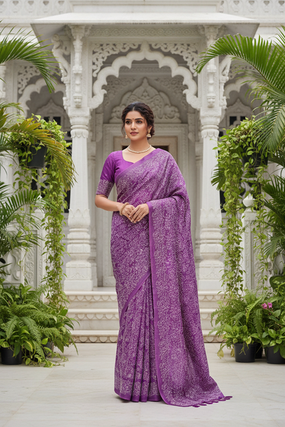 Purple Kota cotton silk thread embroidered s