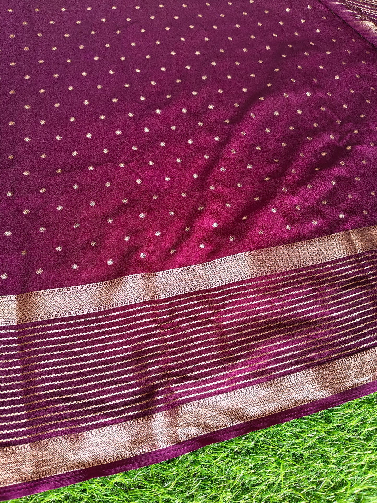 Crepe Silk Rust colour contrast border Saree