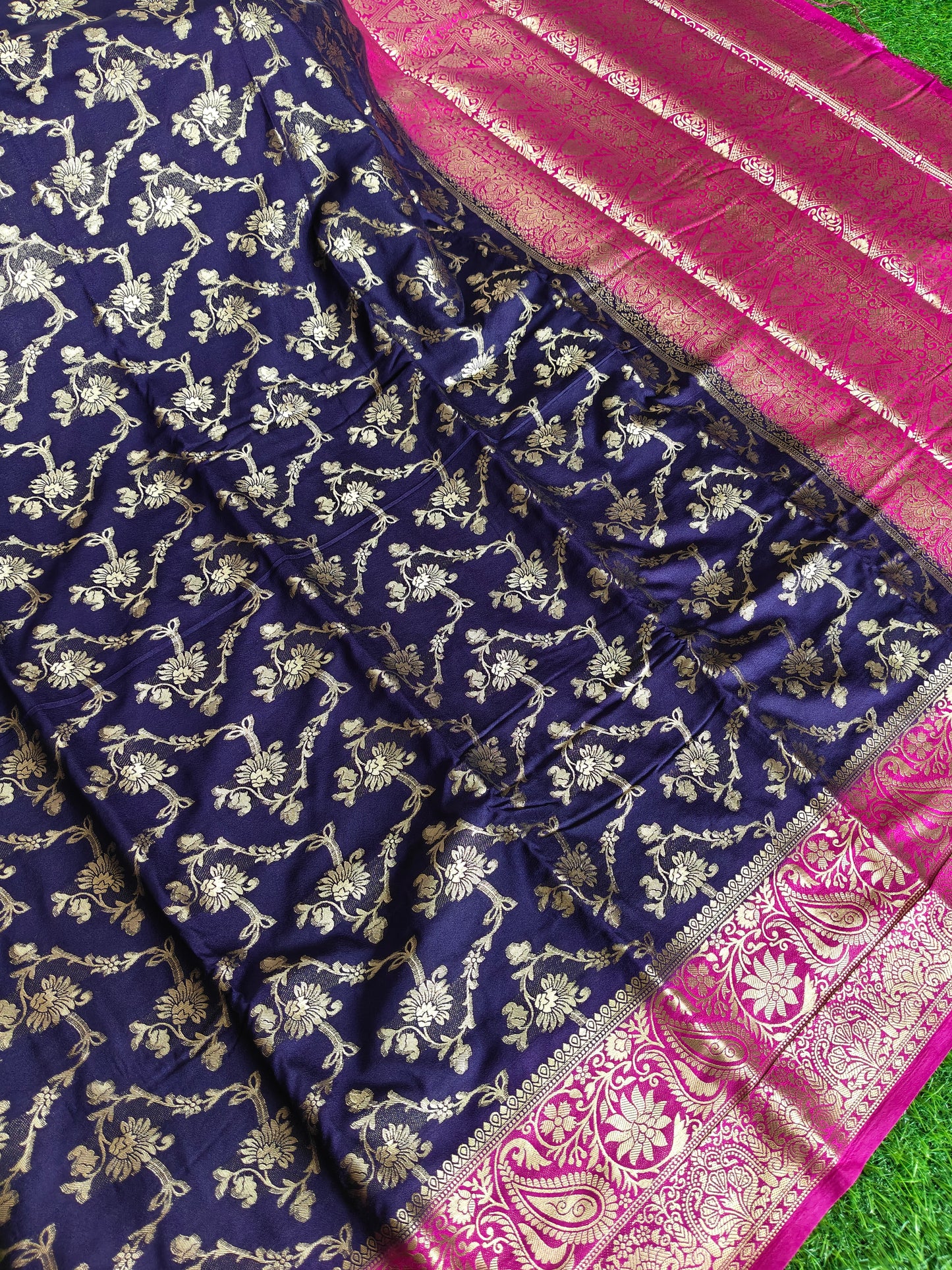 Dark blue Banarsi crepe Silk Saree