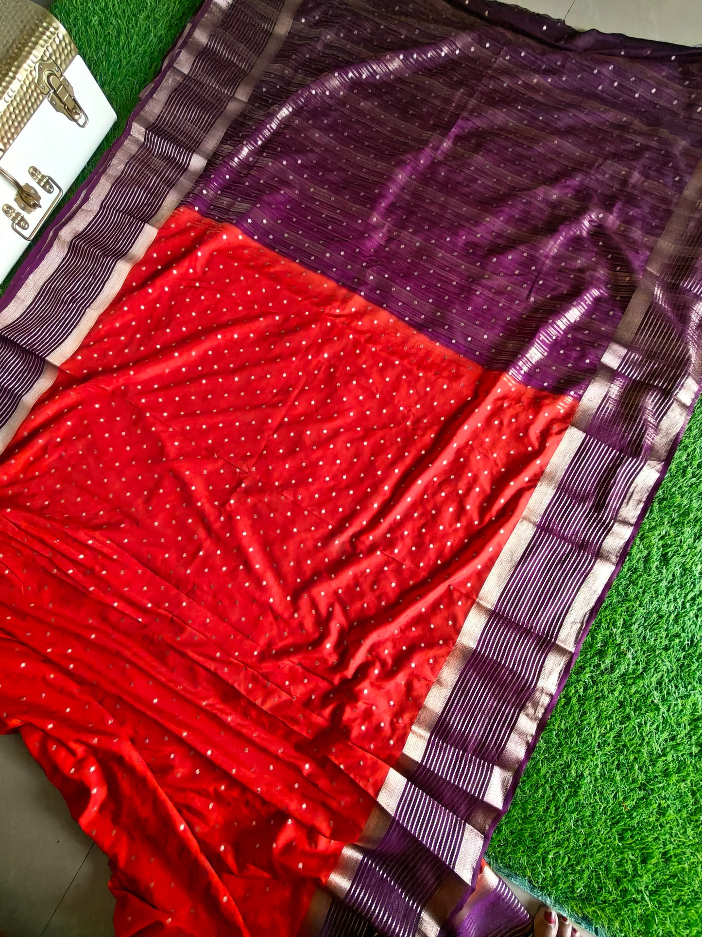 Crepe Silk Rust colour contrast border Saree